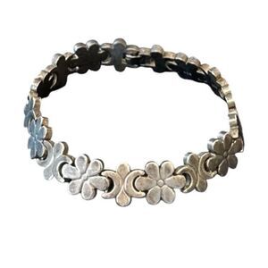 Taxco Mexico Sterling Silver Flower Floral Daisy Chain Link Bracelet Solid Heavy